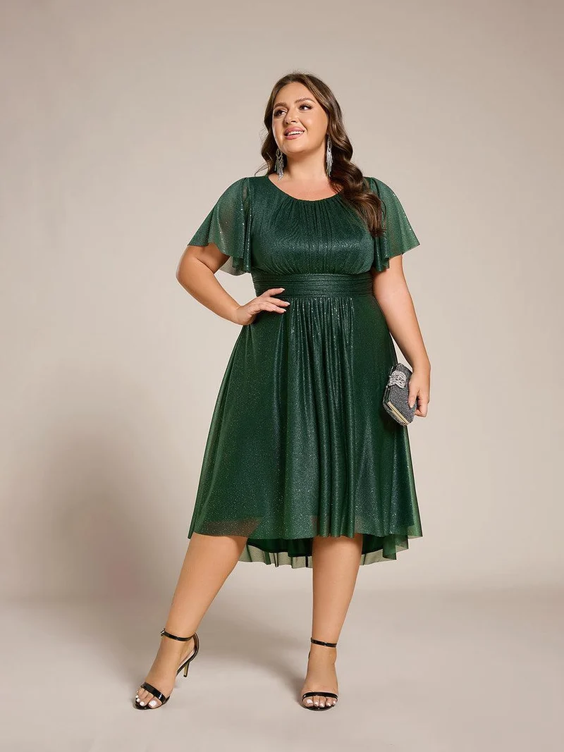ever CLARYN|Robe d'invitée de mariage mi-longue à col rond et paillettes