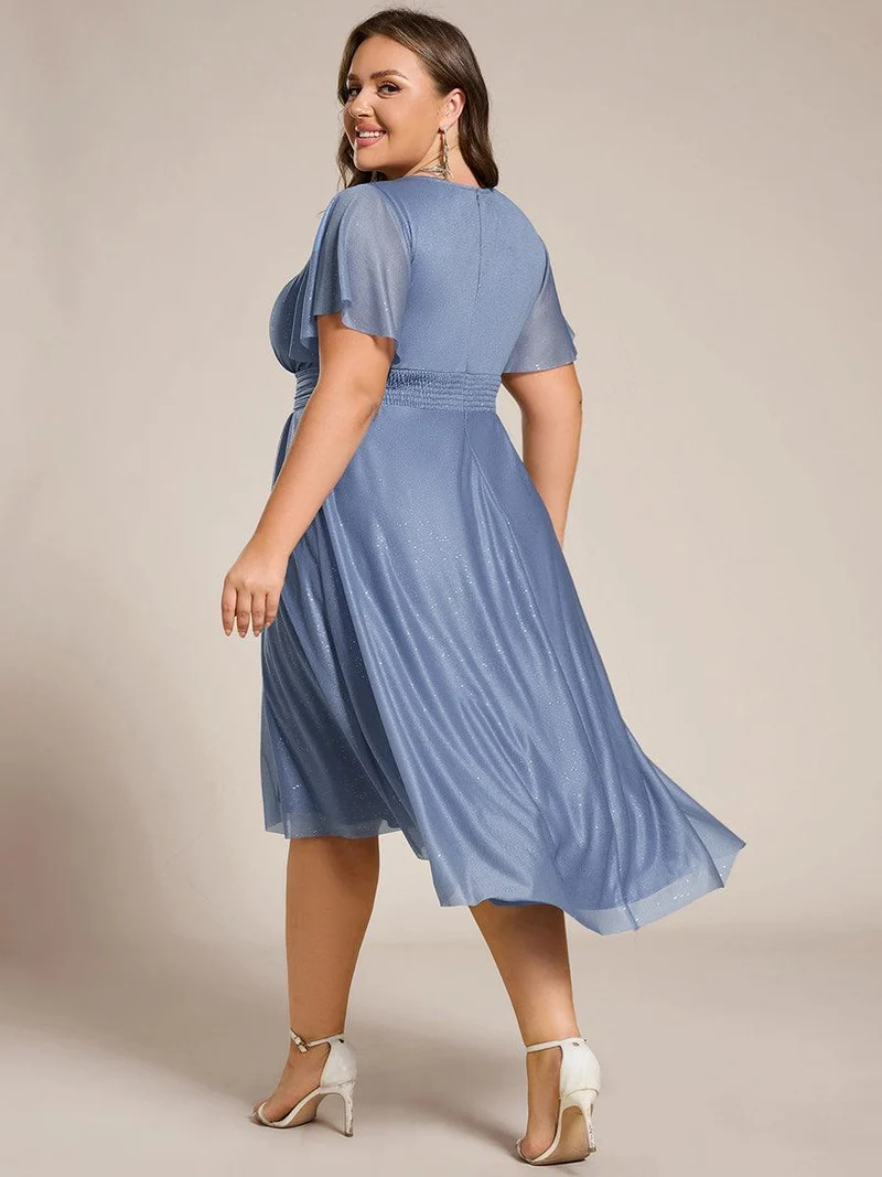 ever CLARYN|Robe d'invitée de mariage mi-longue à col rond et paillettes