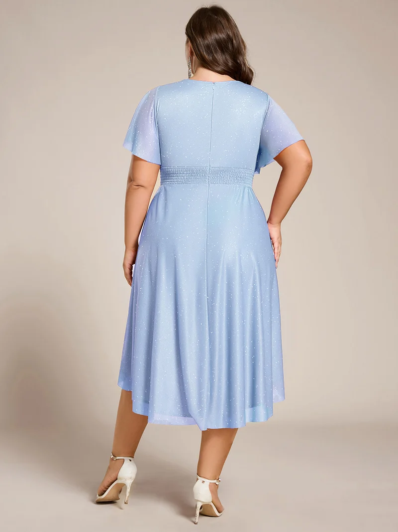ever CLARYN|Robe d'invitée de mariage mi-longue à col rond et paillettes