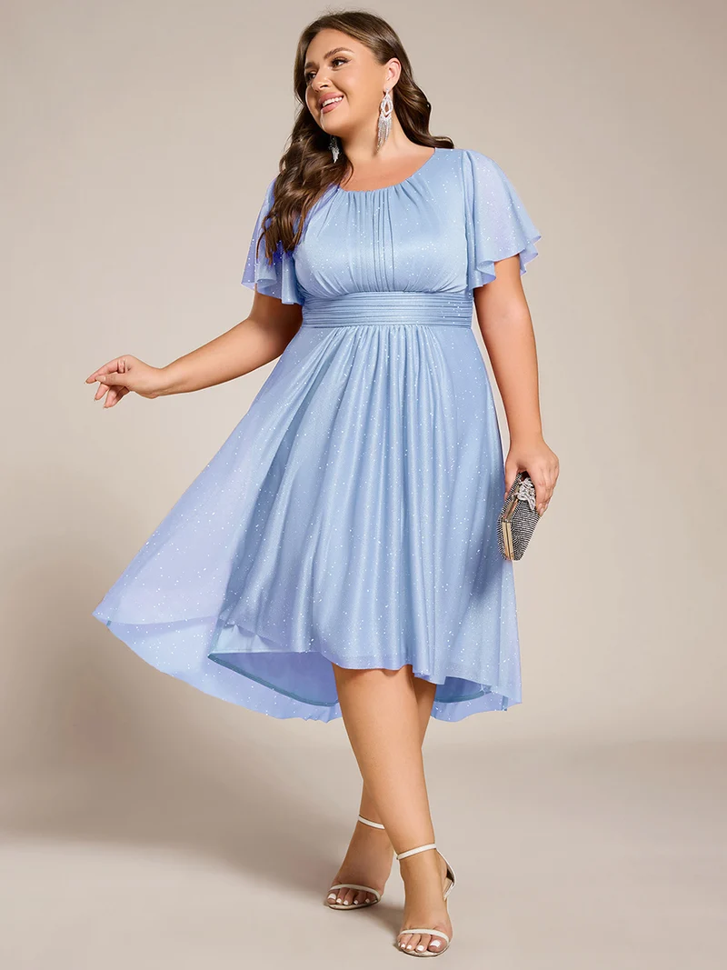 ever CLARYN|Robe d'invitée de mariage mi-longue à col rond et paillettes