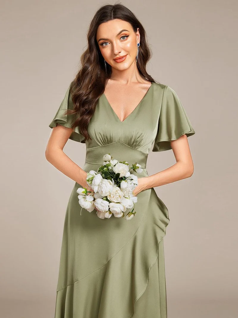 ever WYNTER|Robe de demoiselle d'honneur élégante en satin à volants et coupe trapèze