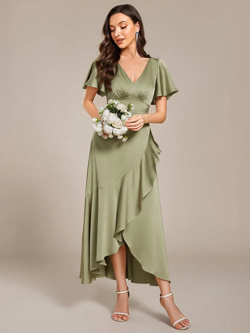 ever WYNTER|Robe de demoiselle d'honneur élégante en satin à volants et coupe trapèze