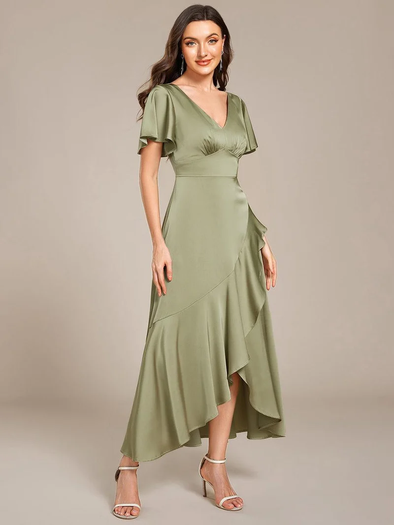ever WYNTER|Robe de demoiselle d'honneur élégante en satin à volants et coupe trapèze