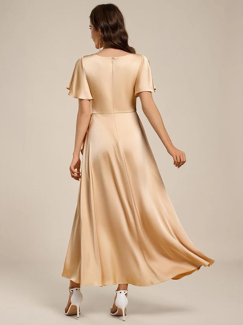 ever WYNTER|Robe de demoiselle d'honneur élégante en satin à volants et coupe trapèze
