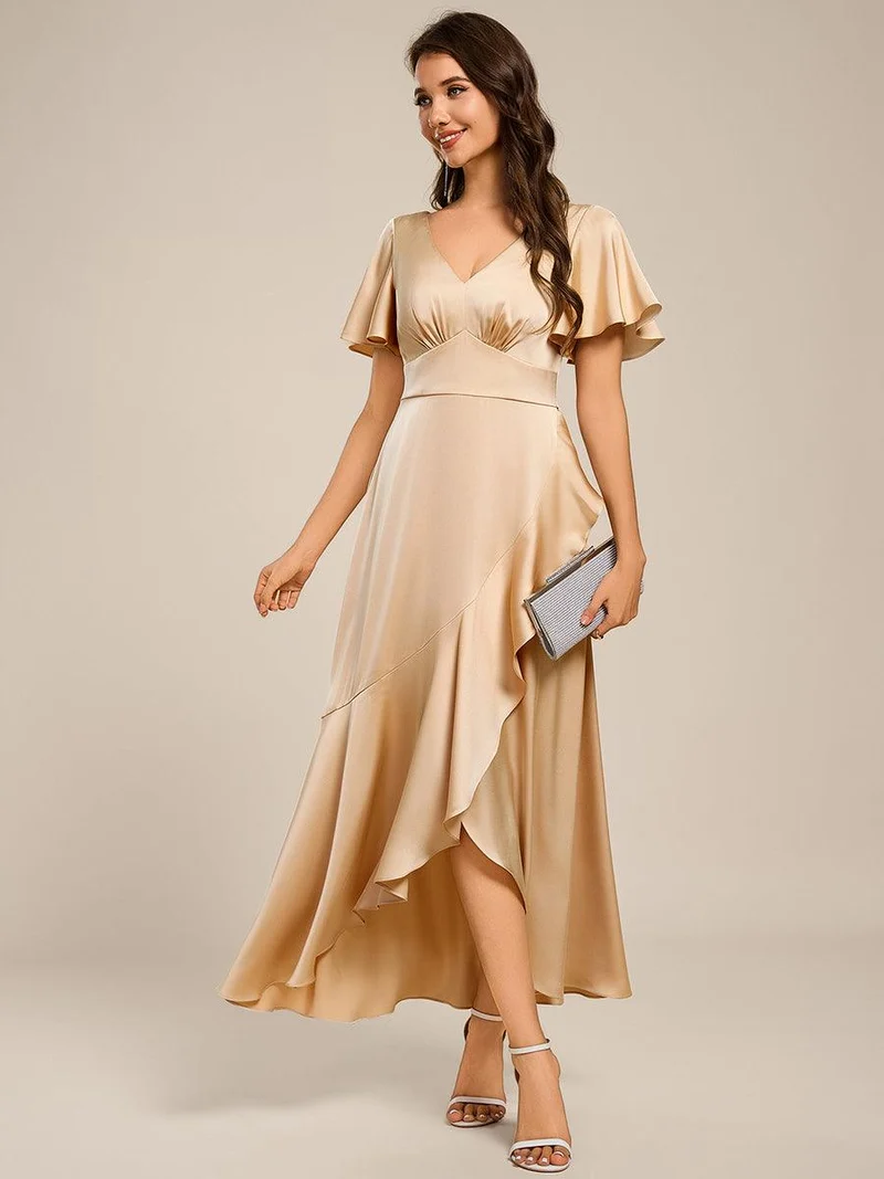 ever WYNTER|Robe de demoiselle d'honneur élégante en satin à volants et coupe trapèze