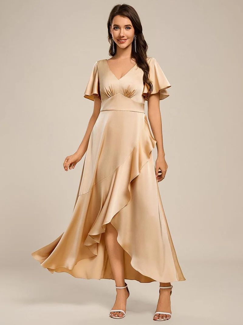 ever WYNTER|Robe de demoiselle d'honneur élégante en satin à volants et coupe trapèze