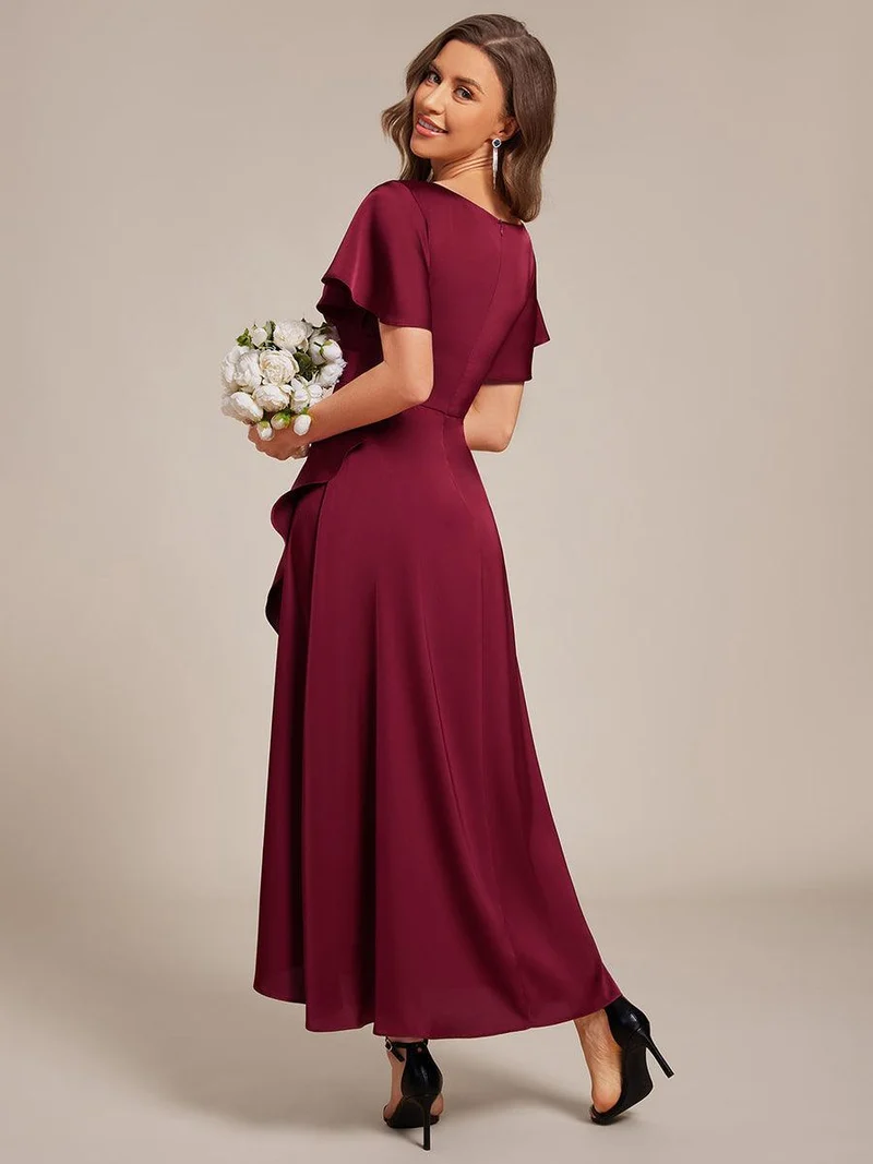 ever WYNTER|Robe de demoiselle d'honneur élégante en satin à volants et coupe trapèze