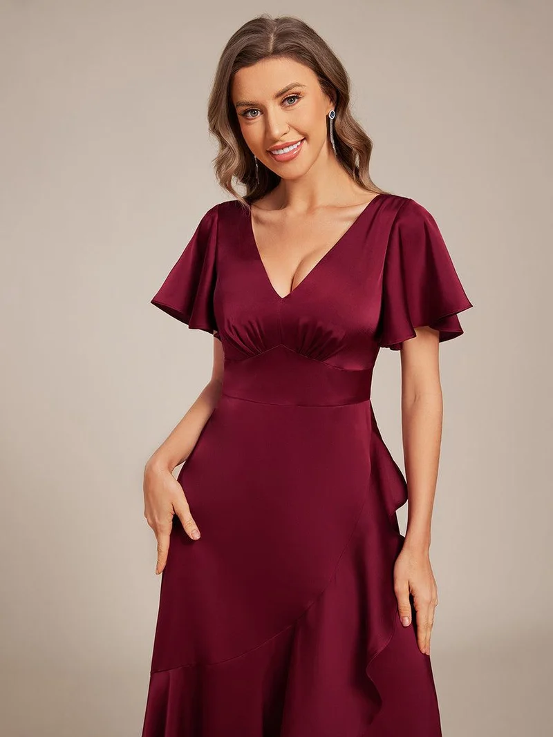 ever WYNTER|Robe de demoiselle d'honneur élégante en satin à volants et coupe trapèze
