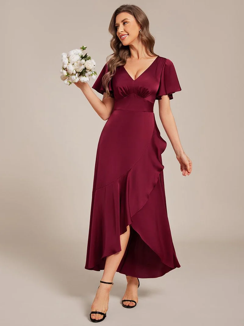ever WYNTER|Robe de demoiselle d'honneur élégante en satin à volants et coupe trapèze