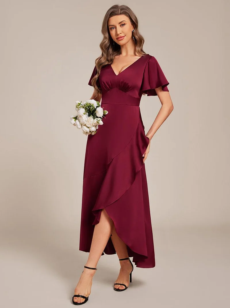 ever WYNTER|Robe de demoiselle d'honneur élégante en satin à volants et coupe trapèze