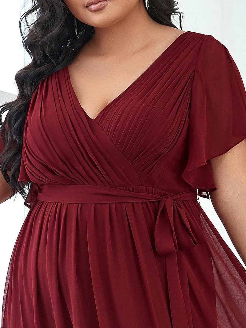 pretty LEORA|Robe de demoiselle d'honneur en mousseline de soie longue de grande taille à encolureen V Maxi