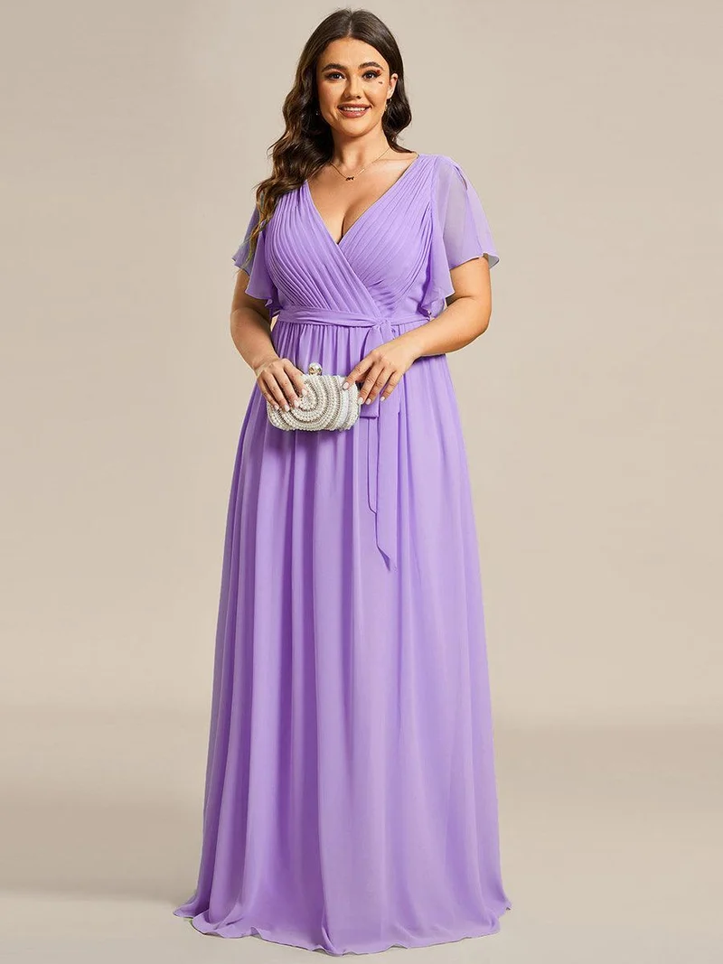 pretty LEORA|Robe de demoiselle d'honneur en mousseline de soie longue de grande taille à encolureen V Maxi