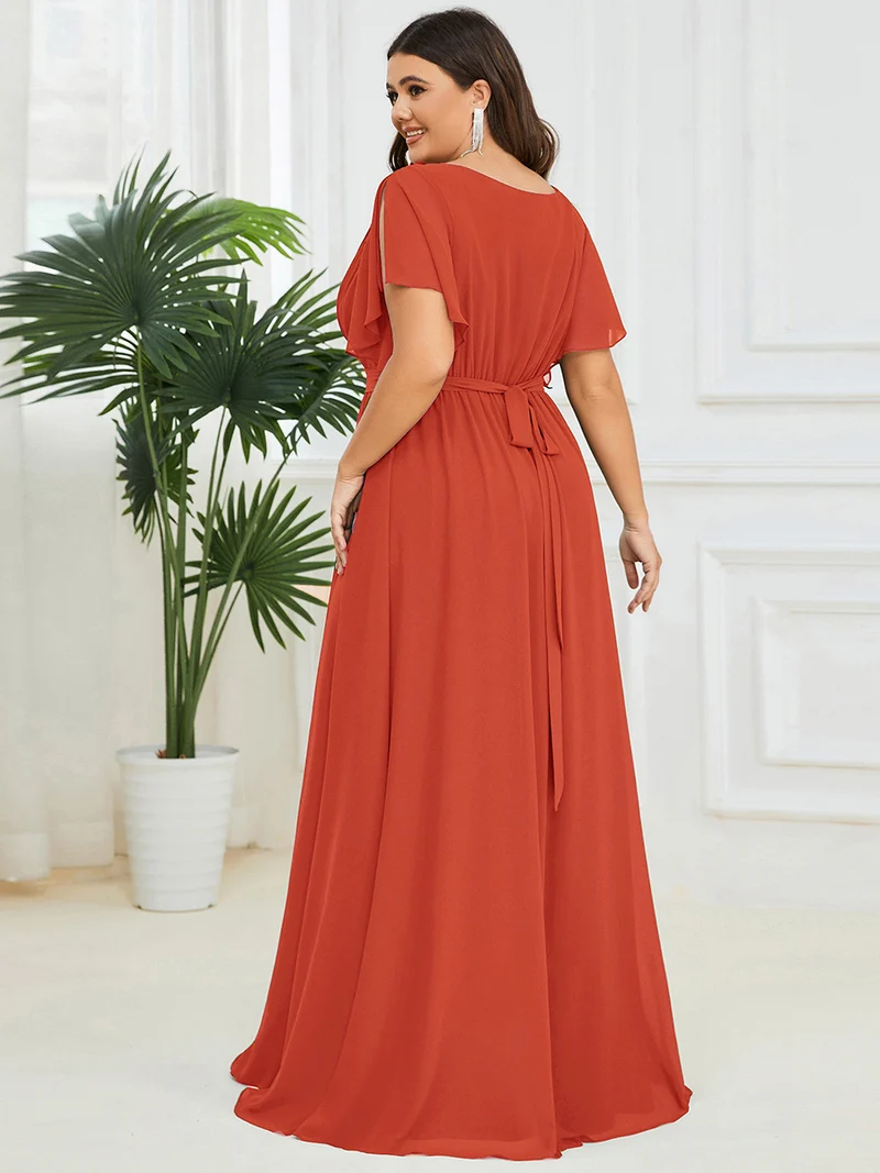 ever LEORA|Robe de soirée en mousseline de soie à col V et à manches flottantes