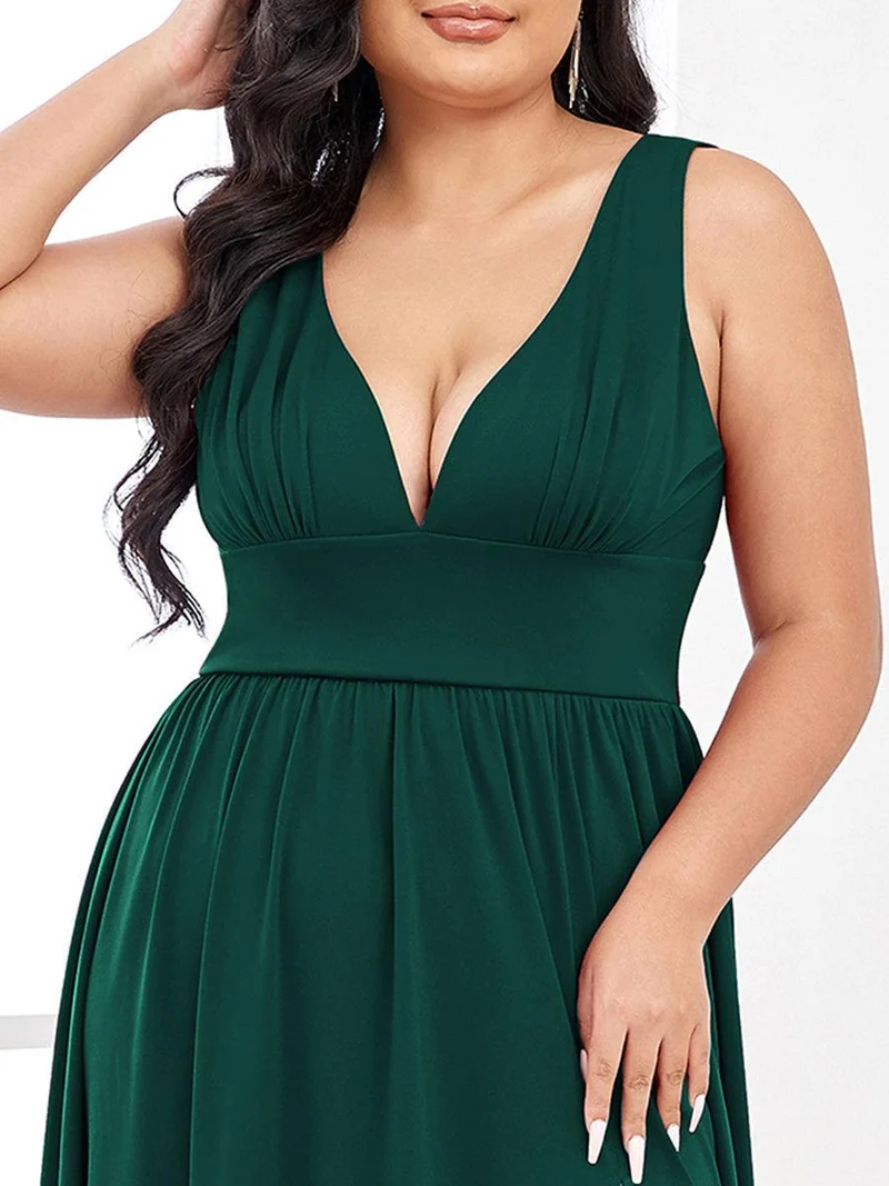 pretty SORAYA|Robe de soirée grande taille sans manches col en v empire fendue au sol