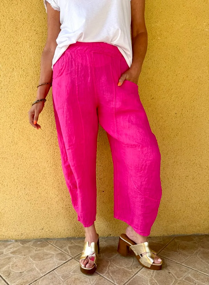 Pantalon barrel en lin Francesco fuchsia
