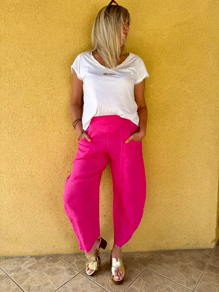 Pantalon barrel en lin Francesco fuchsia