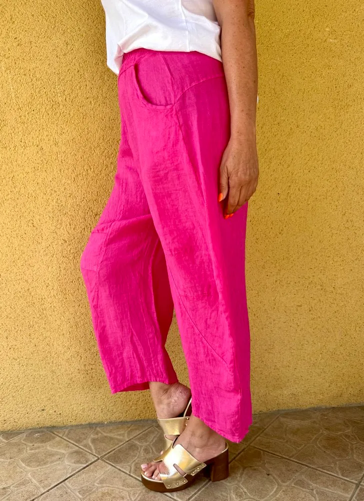 Pantalon barrel en lin Francesco fuchsia