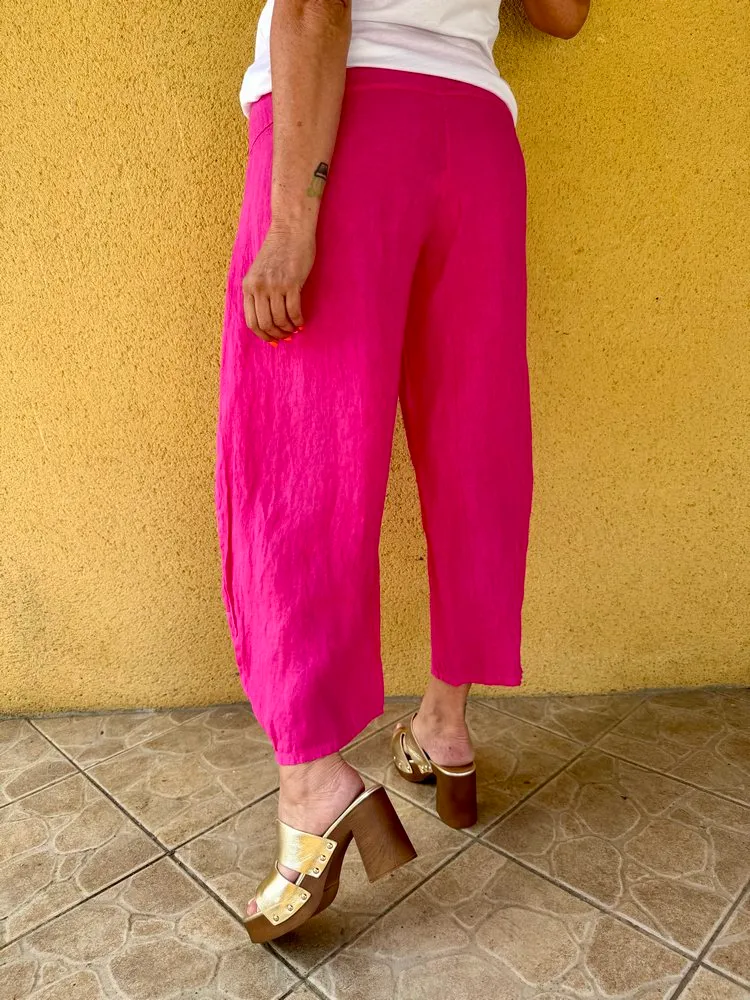 Pantalon barrel en lin Francesco fuchsia