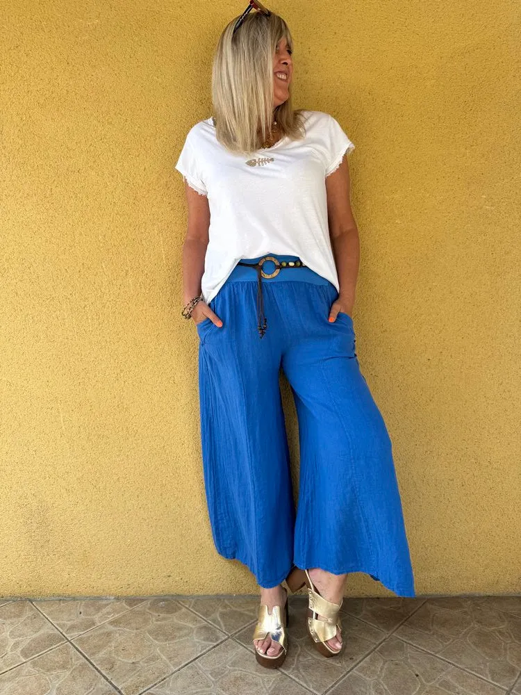 Pantalon ample en lin Félipo bleu roi