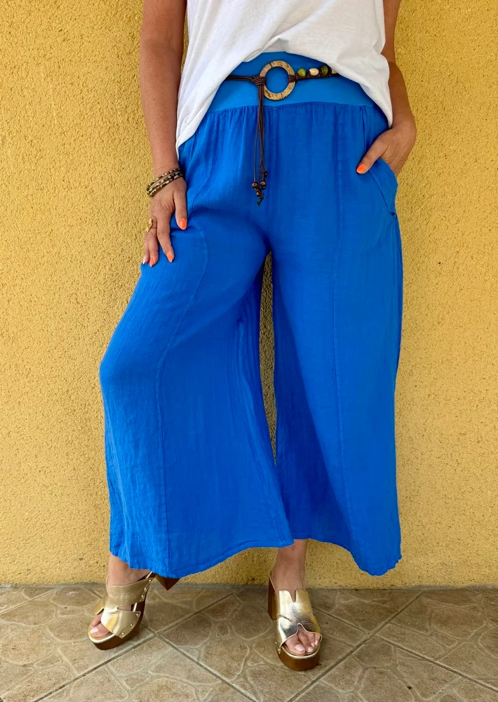 Pantalon ample en lin Félipo bleu roi