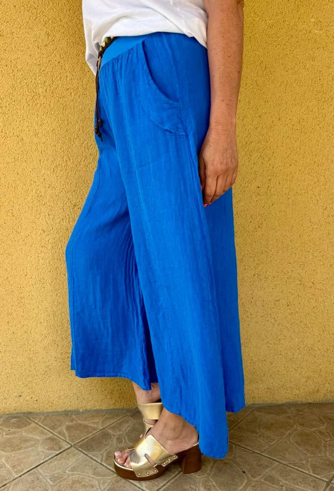 Pantalon ample en lin Félipo bleu roi