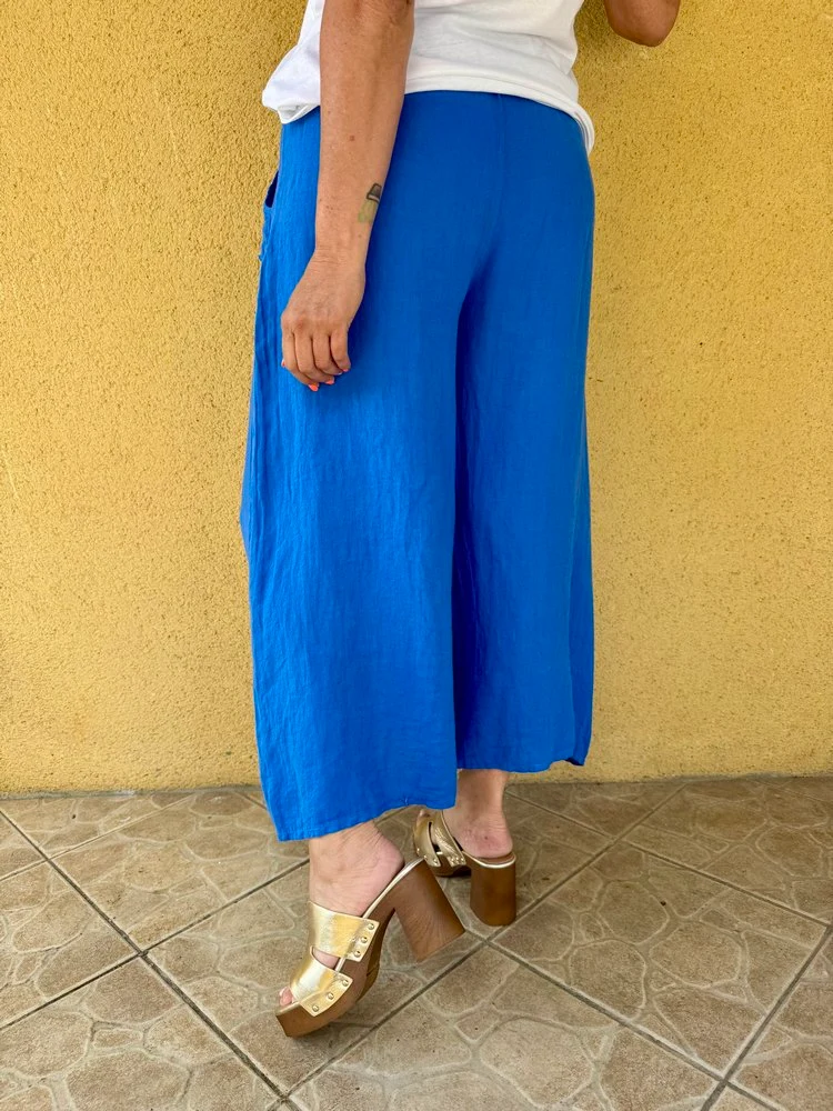 Pantalon ample en lin Félipo bleu roi