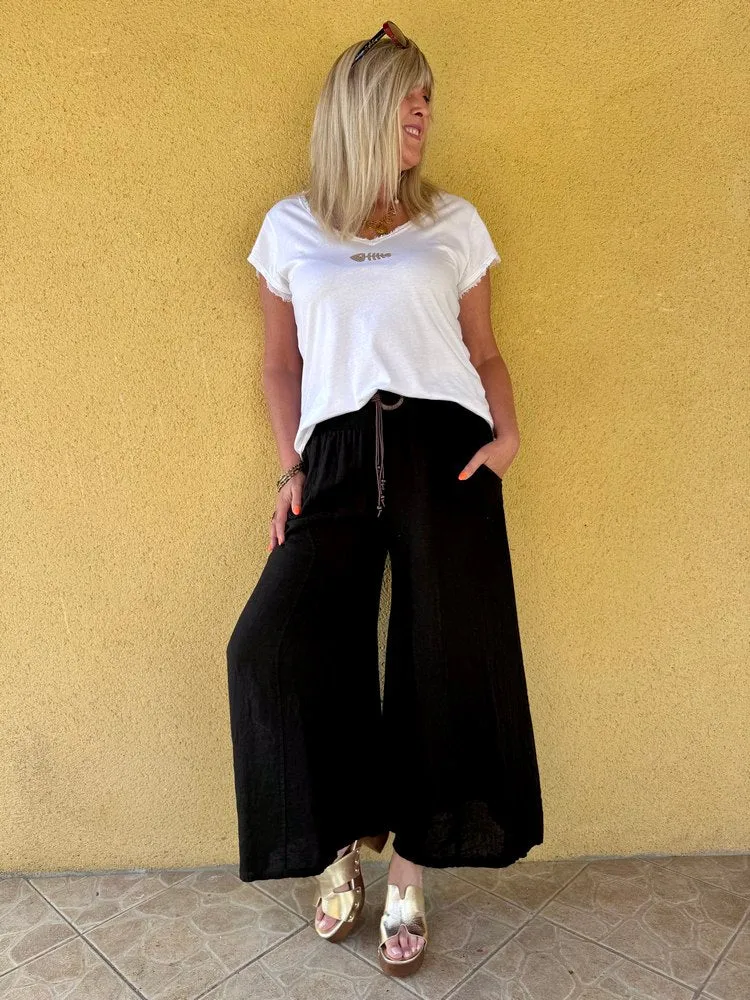 Pantalon ample en lin Félipo noir
