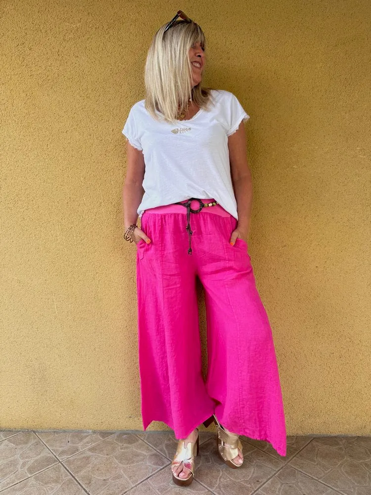 Pantalon ample en lin Félipo fuchsia