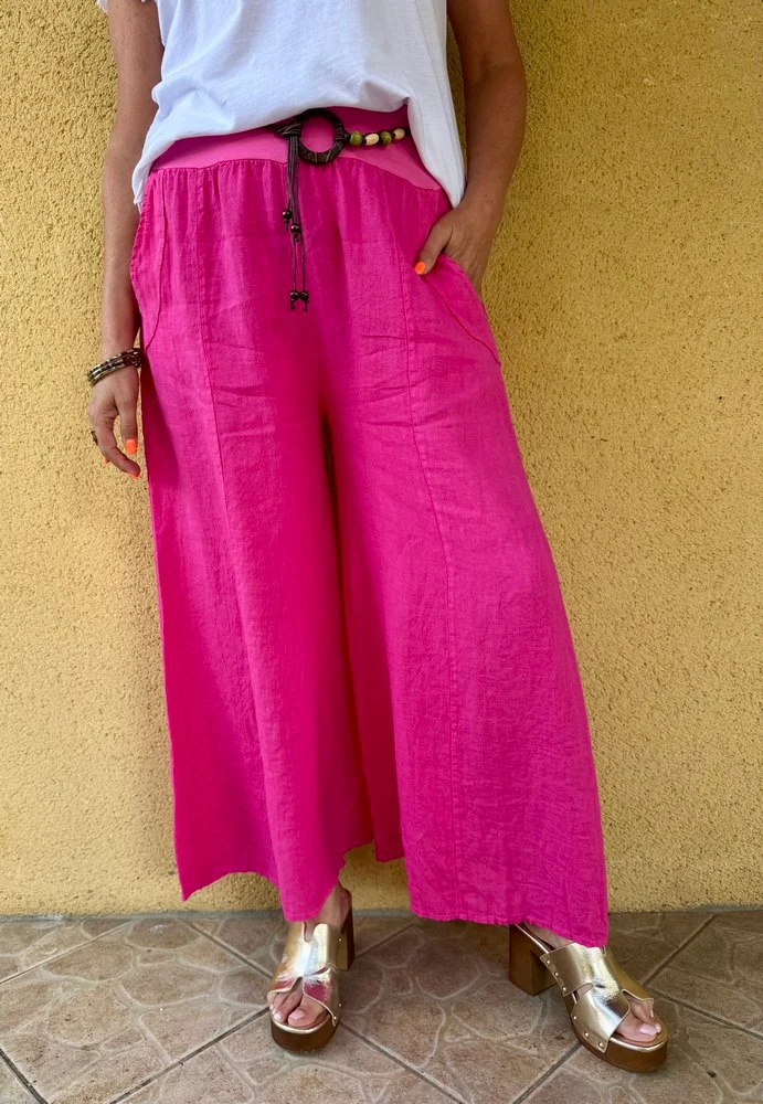 Pantalon ample en lin Félipo fuchsia