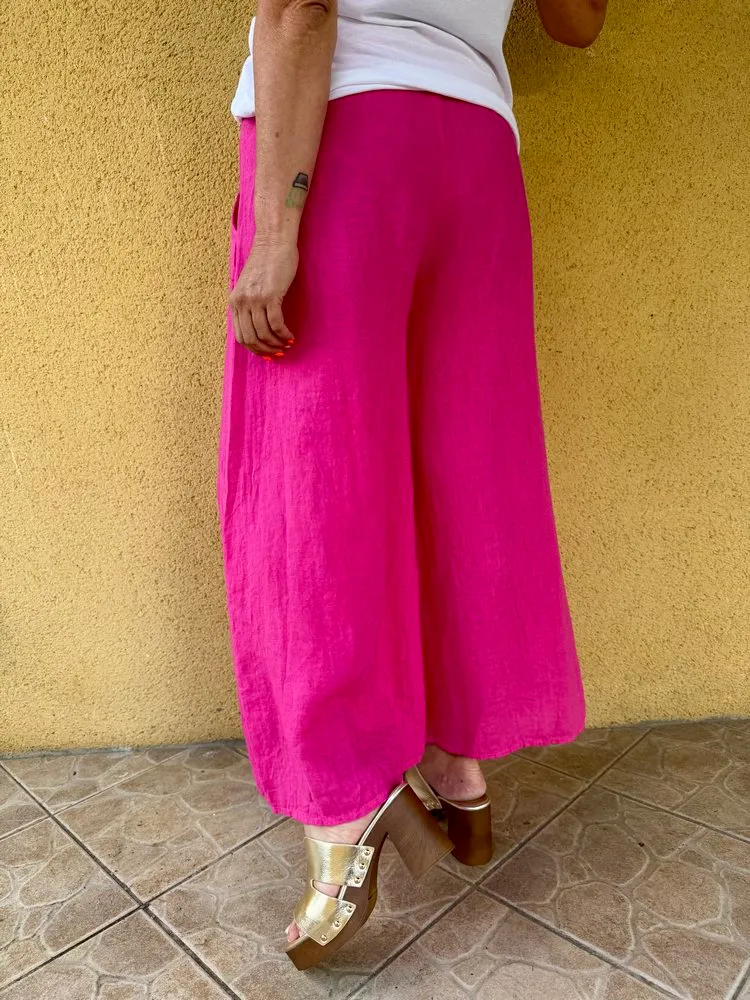 Pantalon ample en lin Félipo fuchsia