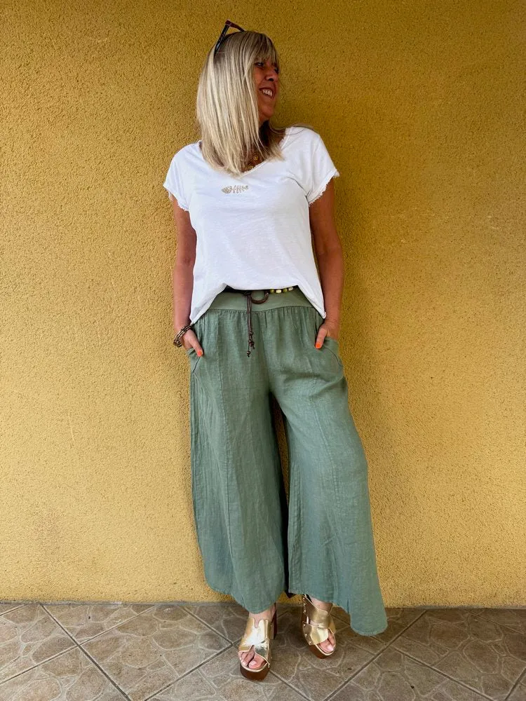 Pantalon ample en lin Félipo kaki