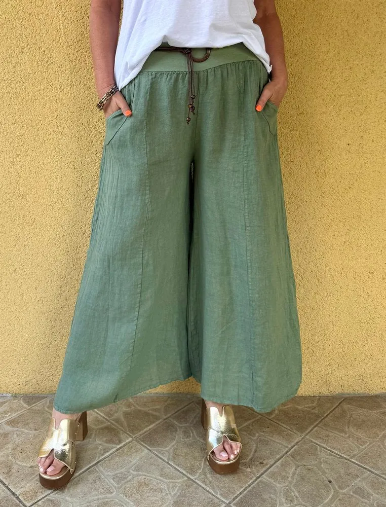 Pantalon ample en lin Félipo kaki