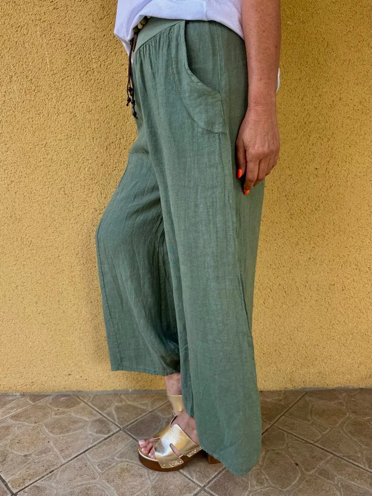Pantalon ample en lin Félipo kaki