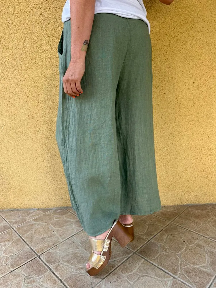 Pantalon ample en lin Félipo kaki