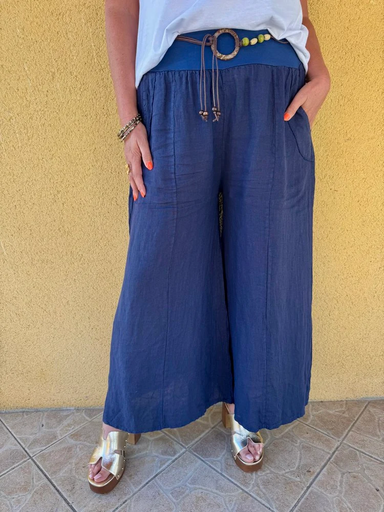 Pantalon ample en lin Félipo bleu marine