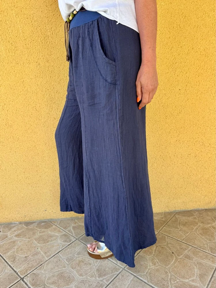 Pantalon ample en lin Félipo bleu marine