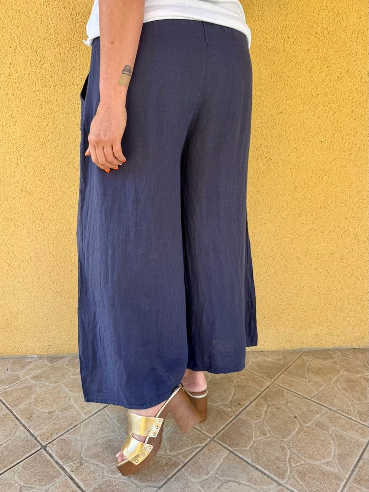 Pantalon ample en lin Félipo bleu marine