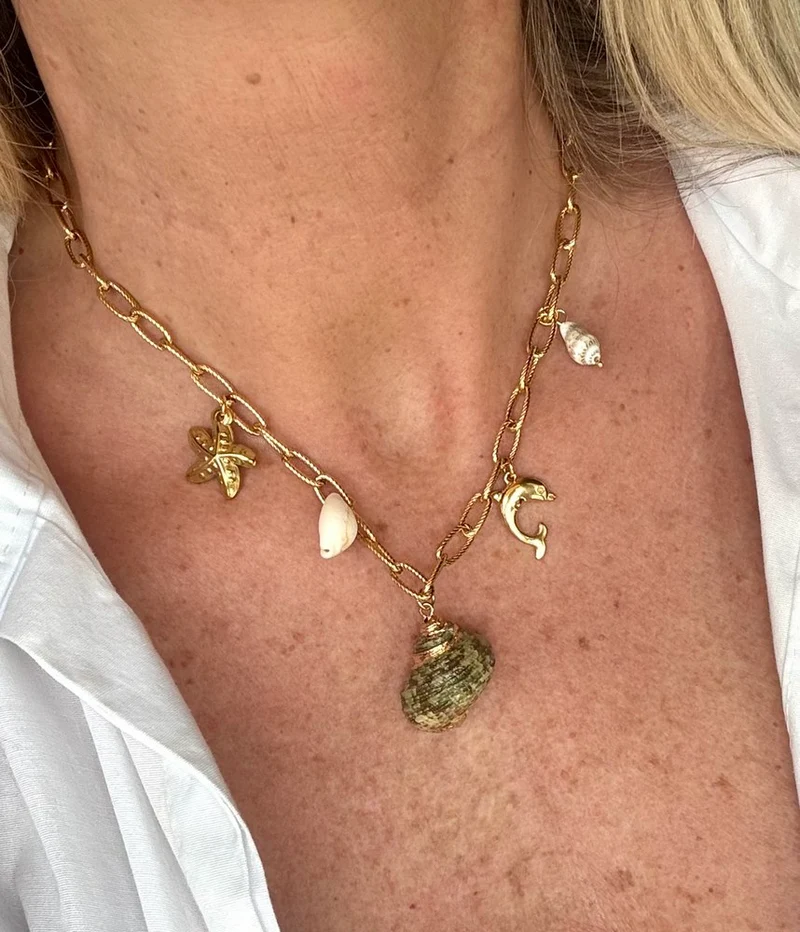 Collier Ibiza Coquillage vert et marron