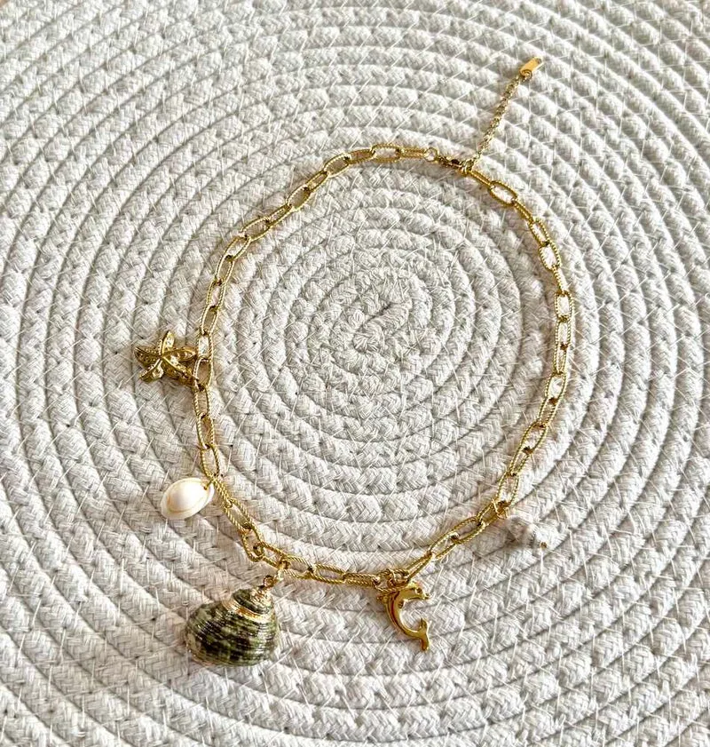 Collier Ibiza Coquillage vert et marron