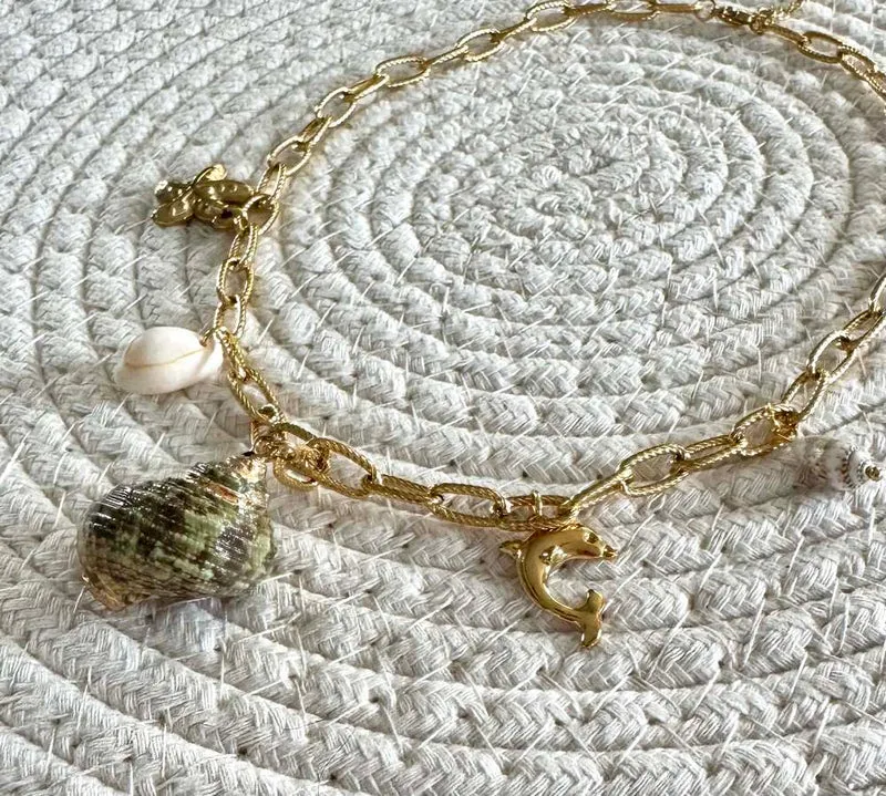 Collier Ibiza Coquillage vert et marron