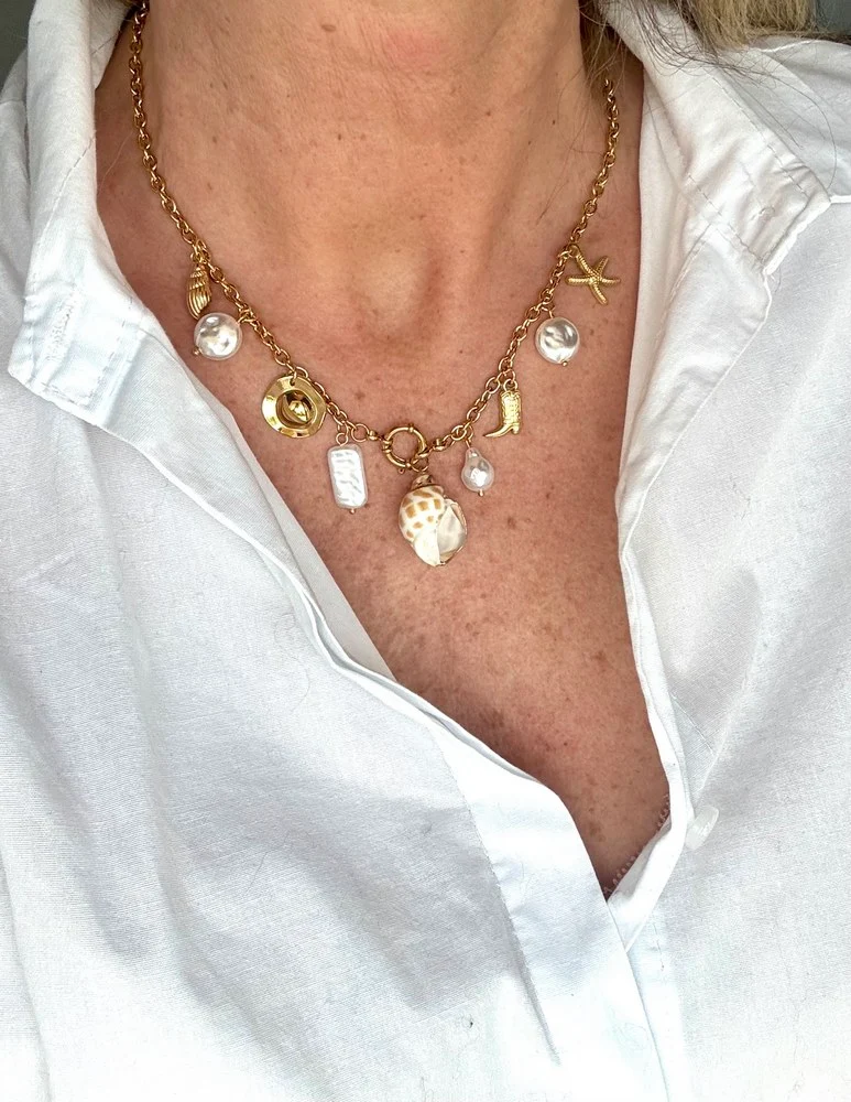 Collier Ibiza Coquillage blanc/camel