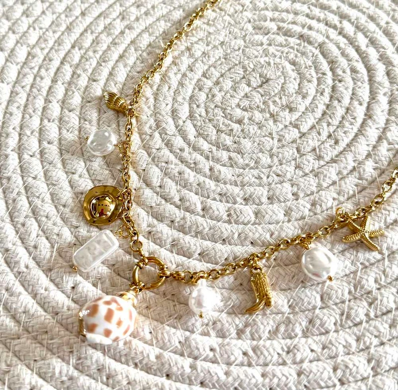 Collier Ibiza Coquillage blanc/camel