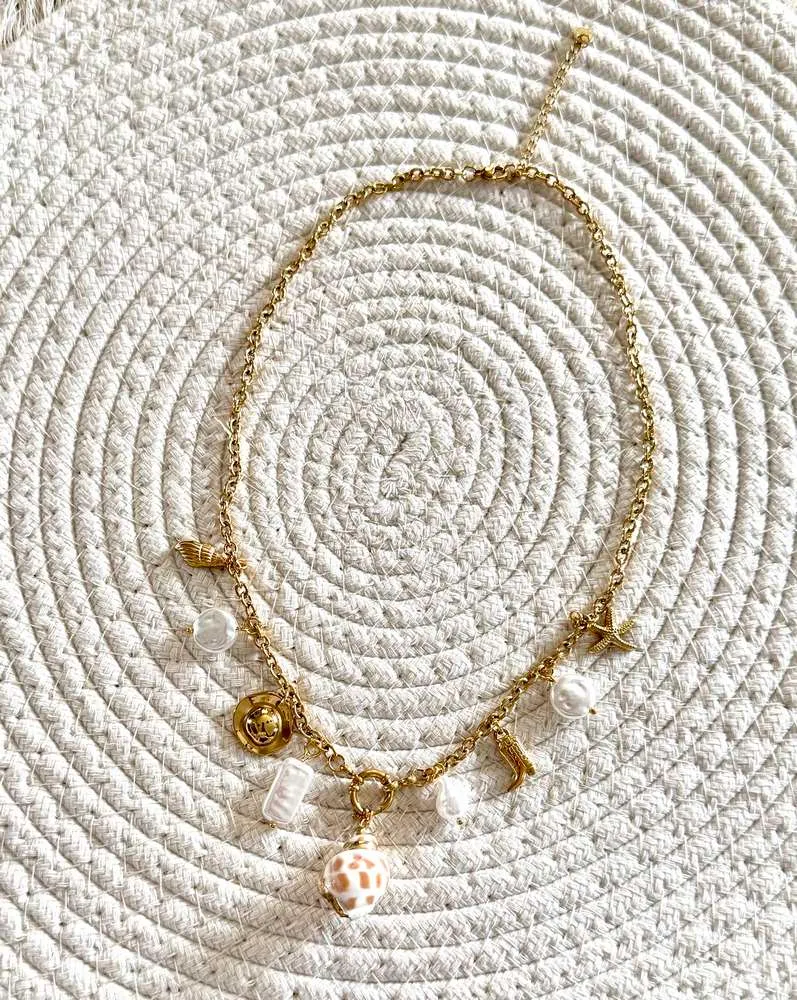 Collier Ibiza Coquillage blanc/camel