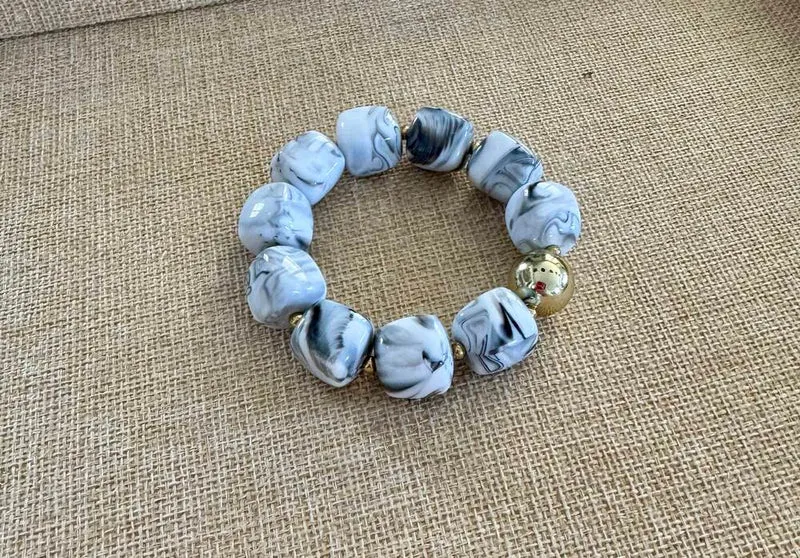 Bracelet élastiqué Milan blanc/gris