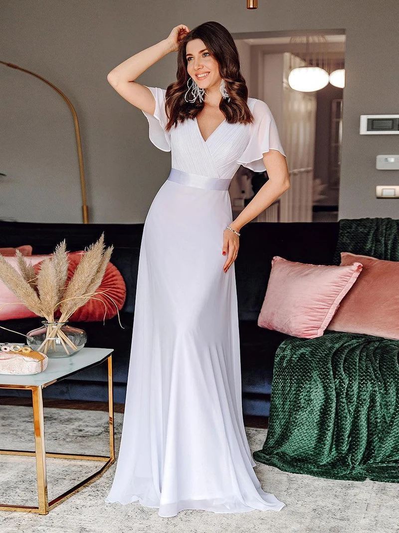ever MONICA|Robe de soirée de mariage élégante en mousseline taille haute