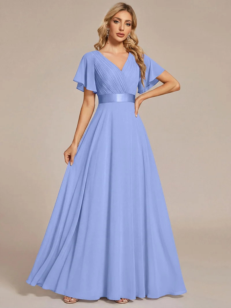 ever MONICA|Robe de soirée de mariage élégante en mousseline taille haute