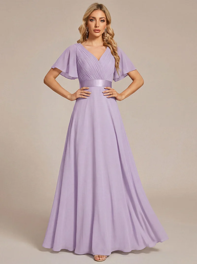 ever MONICA|Robe de soirée de mariage élégante en mousseline taille haute