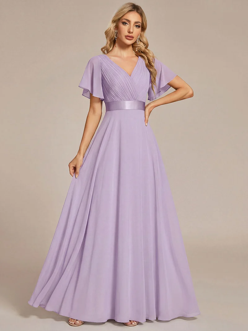 ever MONICA|Robe de soirée de mariage élégante en mousseline taille haute