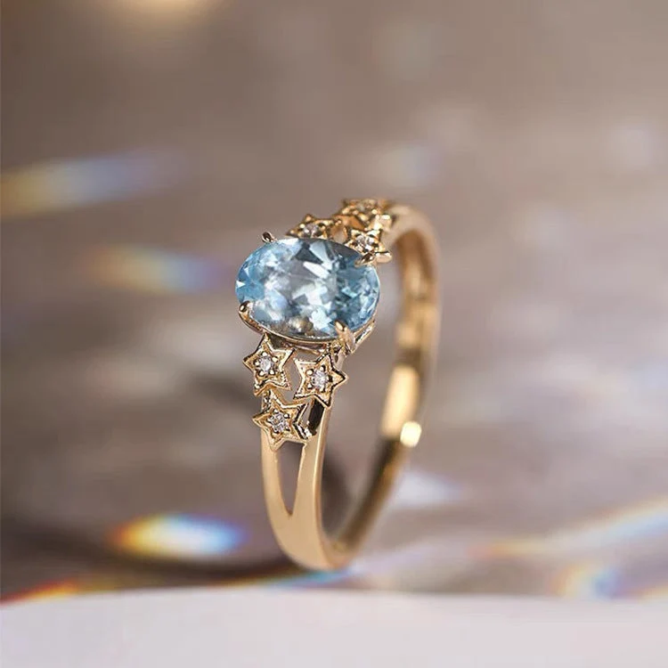 Bague exclusive en or avec cristal bleu