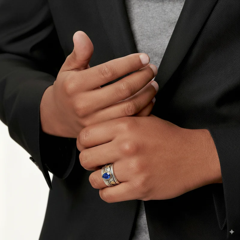 Bague en argent vintage avec cristal bleu